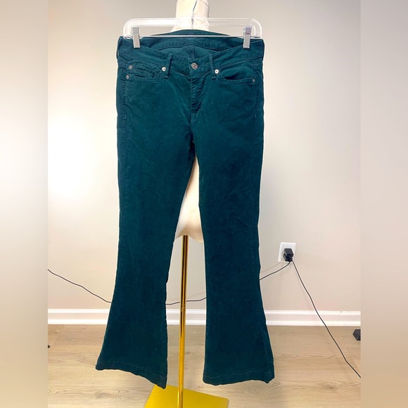 7 For All Mankind Hunter Green Corduroy Flare Pants - Picture 1 of 14